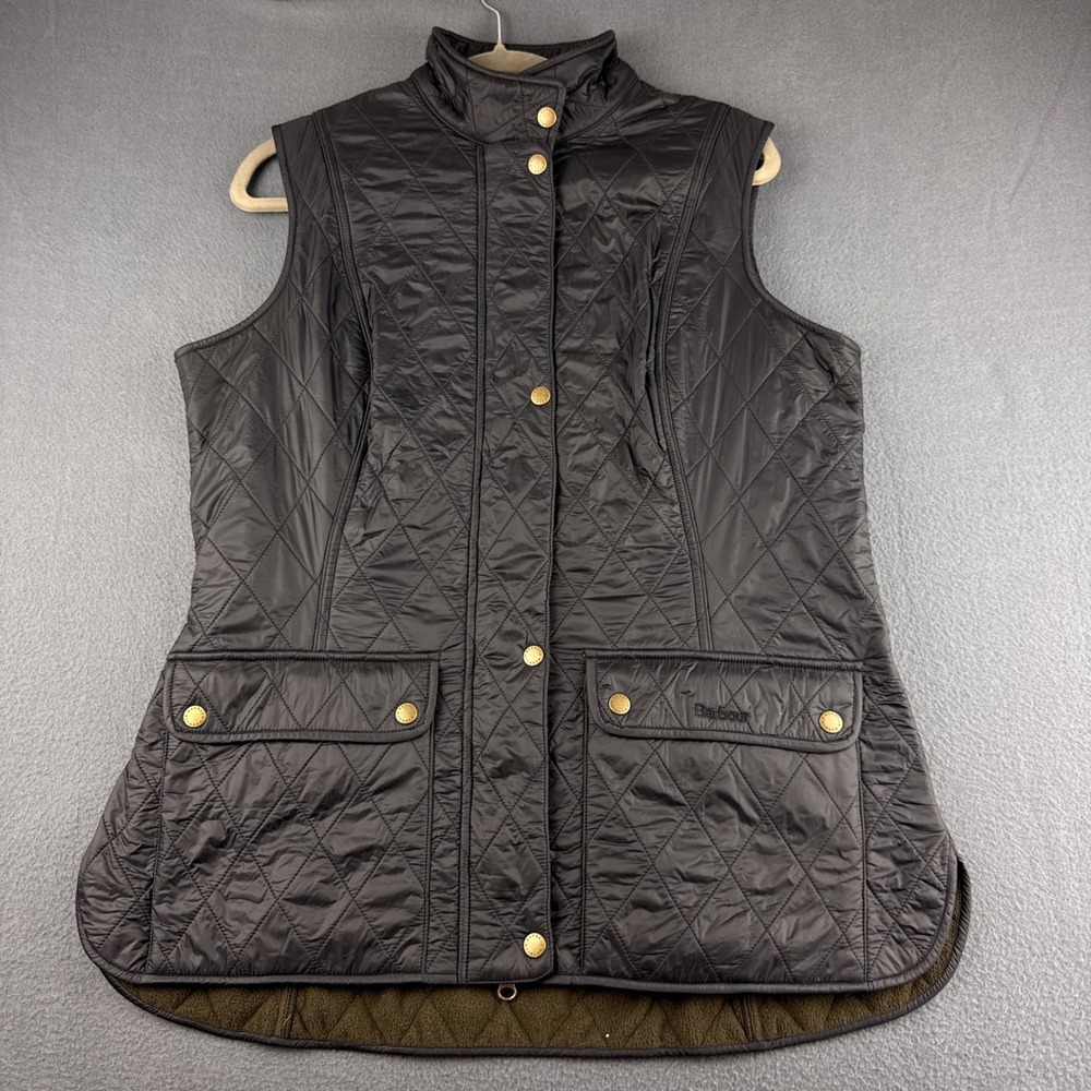 Barbour Wray Gilet Vest Women's 12 Black Quilted Fleece Lined LGI0017 Full Zip